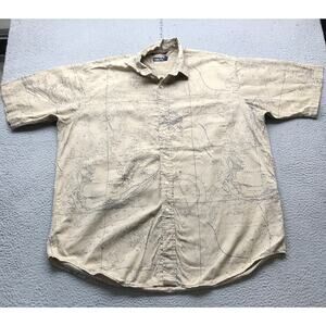 Vintage 90s Nautica AOP Map Print Button Down Dress Shirt Mens XL Short Sleeve